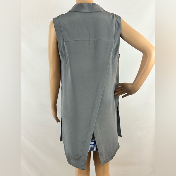 Rebecca Minkoff Gray Silk Bitten Sleeveless V Neck Utility  Long Vest Si… - Picture 4 of 7